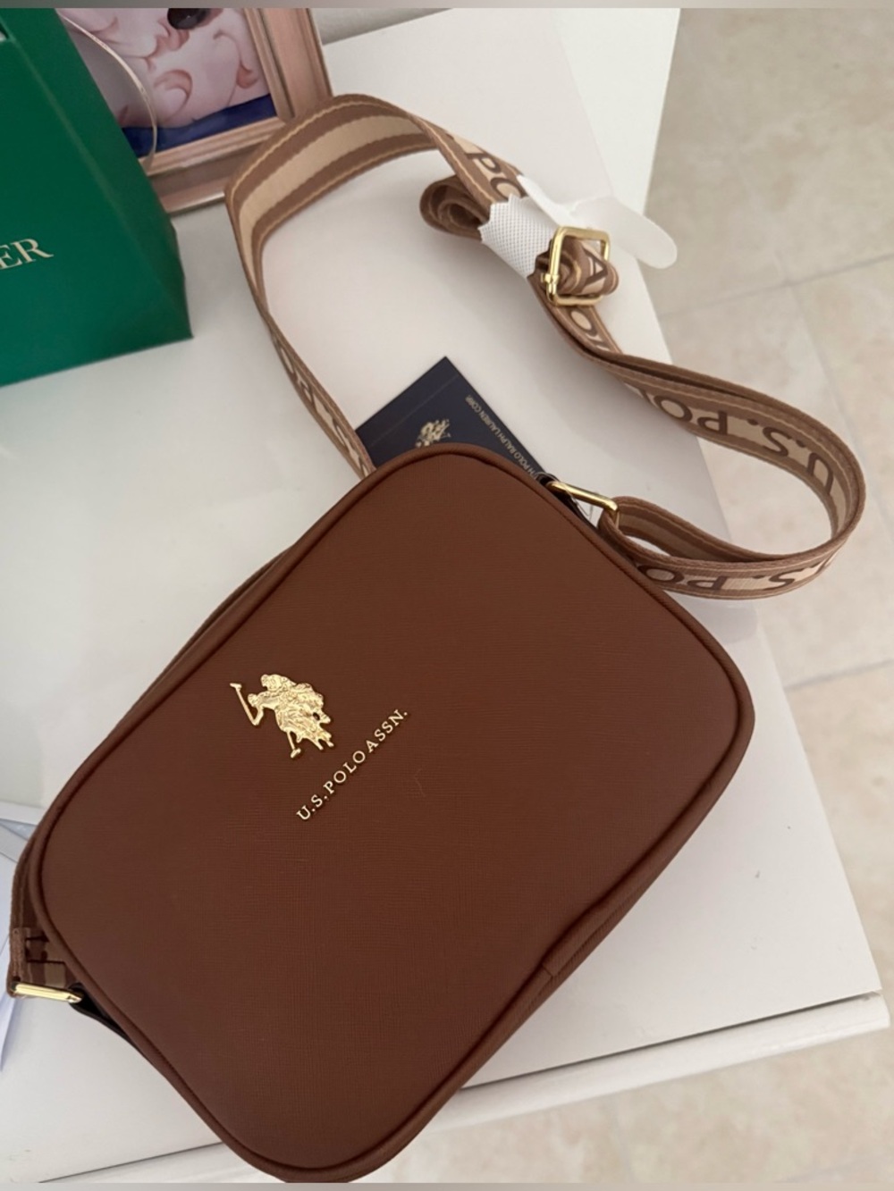 U.S. Polo Assn. Brown Leather-Style Crossbody Belt Bag with Branded Strap